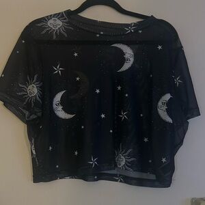 Black Sheer Celestial Print Top